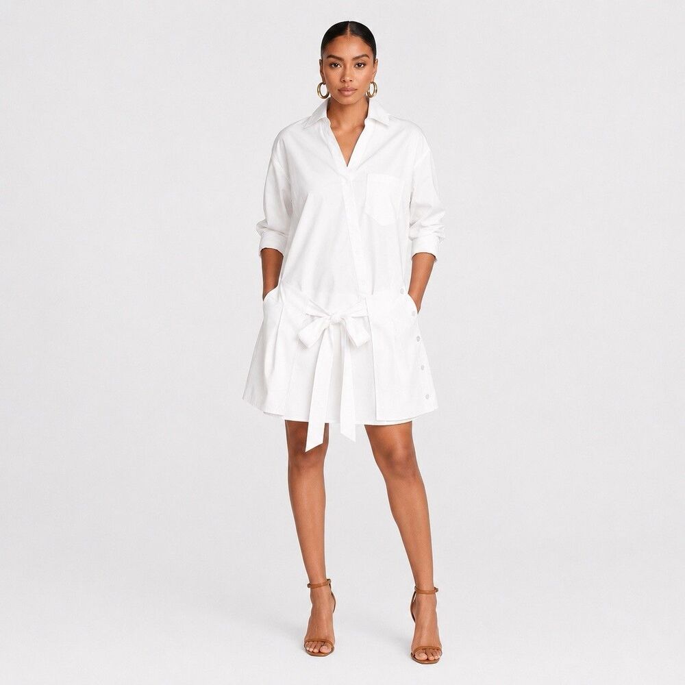 KBB by KAHLANA 'The Wrap Apron Shirt Dress' Women Size 2X White 100% Cotton NWT - Picture 2 of 9